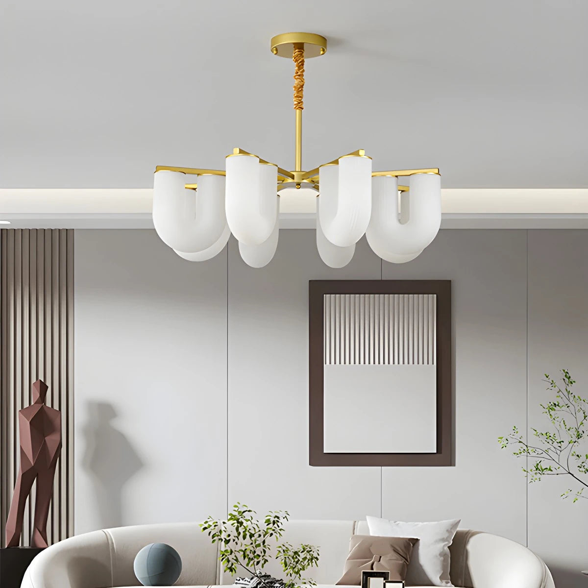 Antizer U-Shaped Milk Glass Chandelier