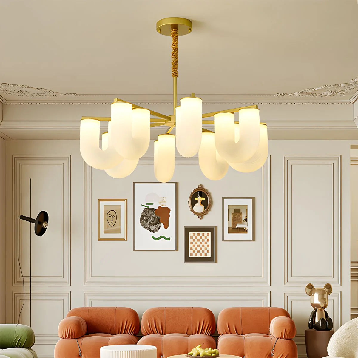 Antizer U-Shaped Milk Glass Chandelier