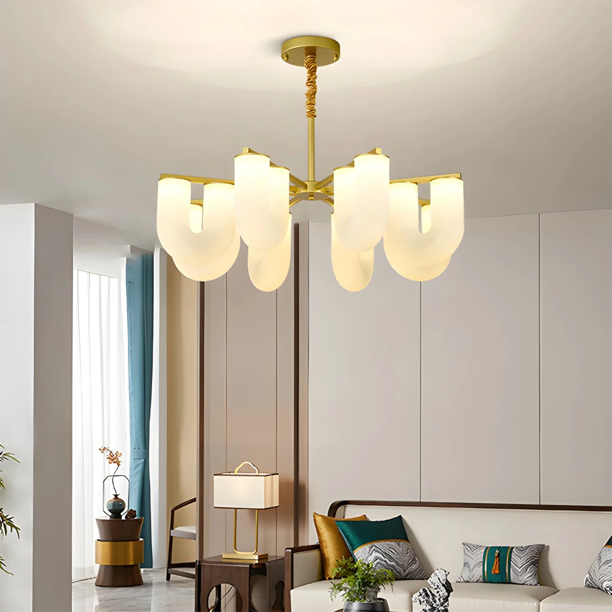 Antizer U-Shaped Milk Glass Chandelier