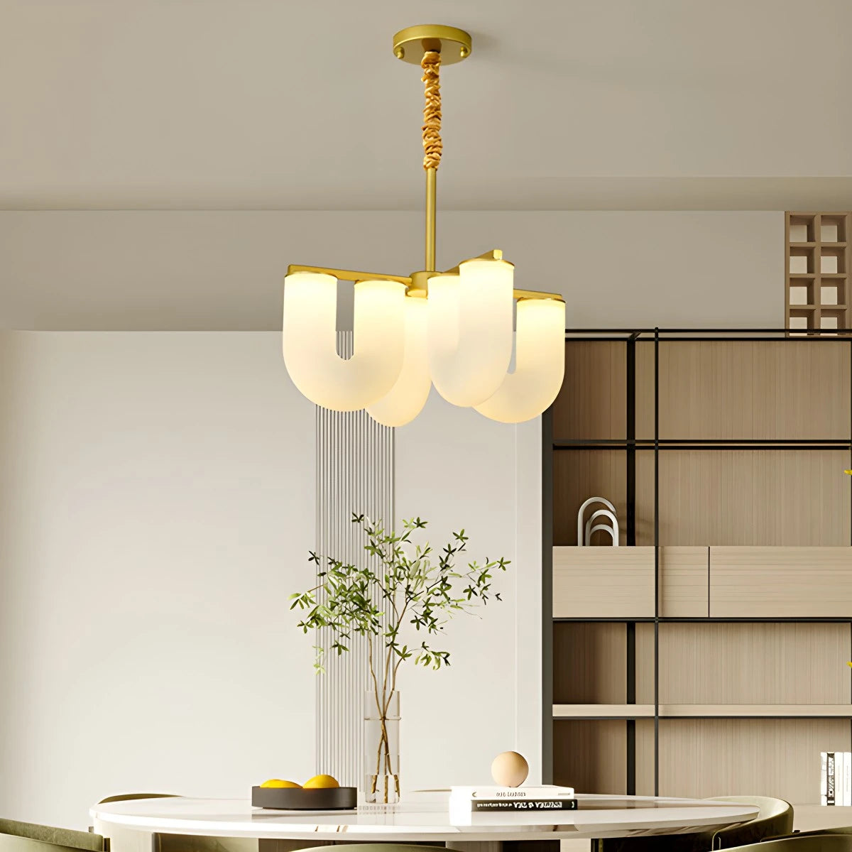 Antizer U-Shaped Milk Glass Chandelier