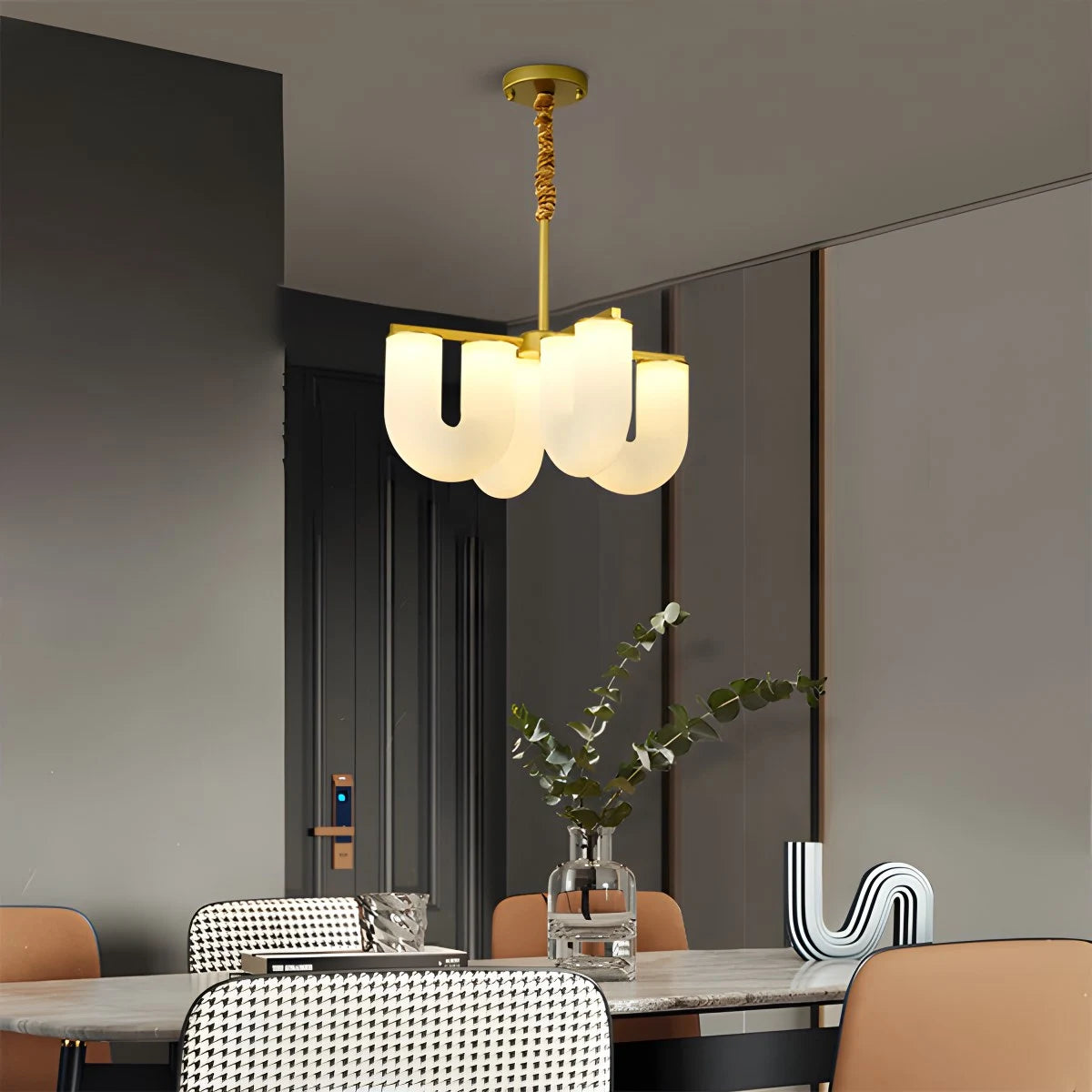 Antizer U-Shaped Milk Glass Chandelier