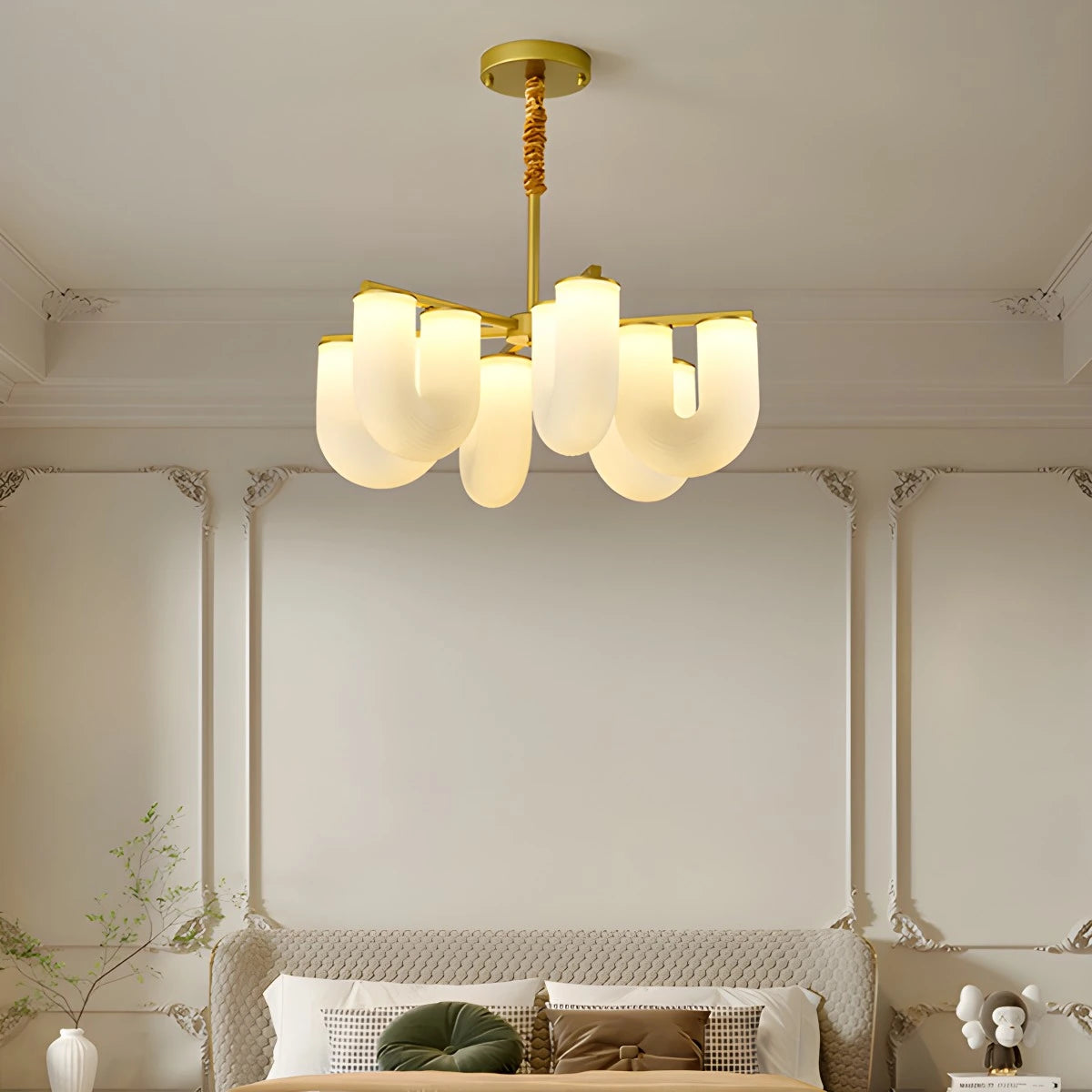 Antizer U-Shaped Milk Glass Chandelier