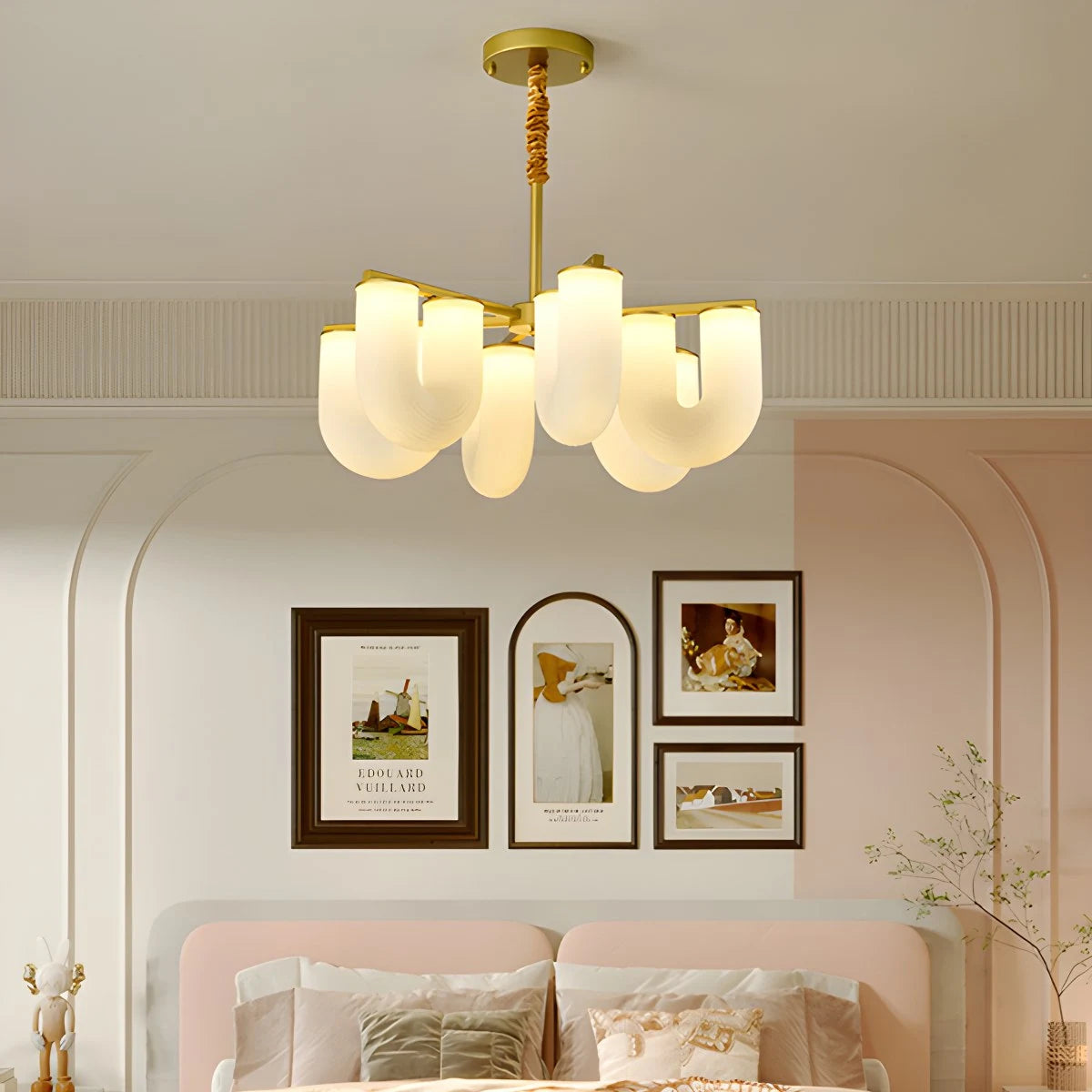 Antizer U-Shaped Milk Glass Chandelier