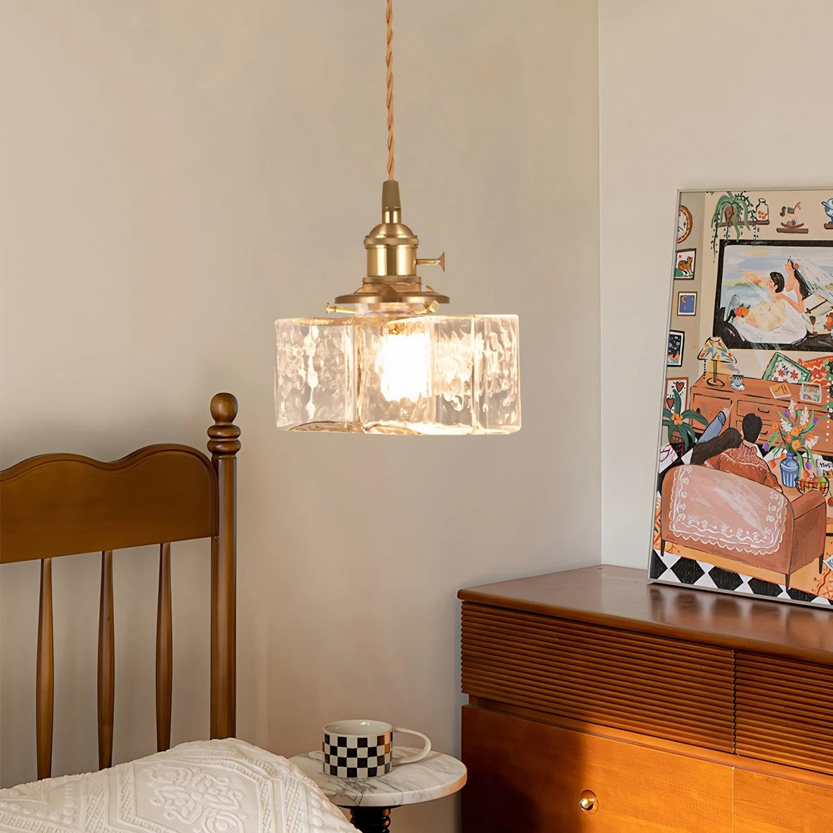 Antizer Verglas Clear Glass Pendant Light for Bedroom