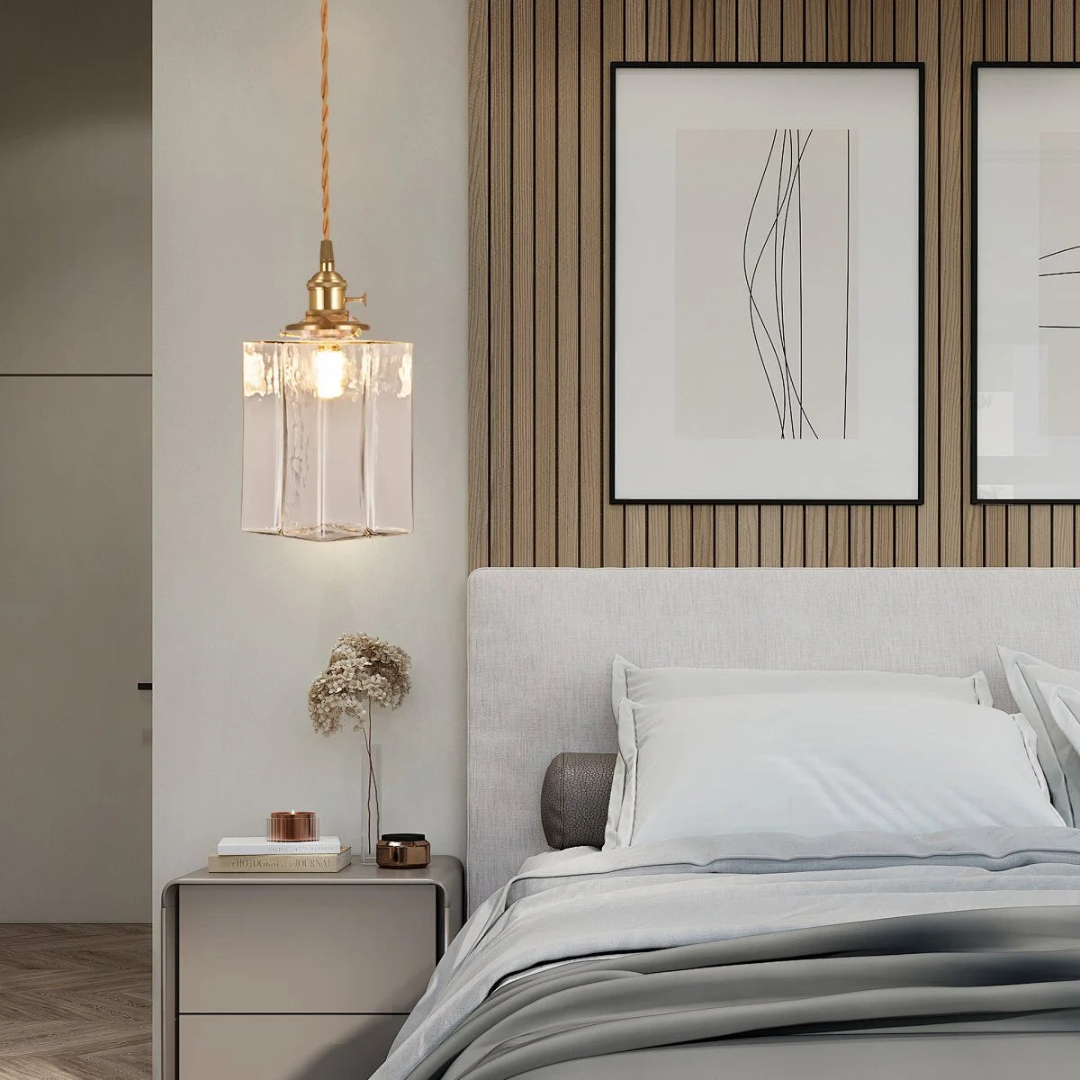 Antizer Verglas Clear Glass Pendant Light for Bedroom
