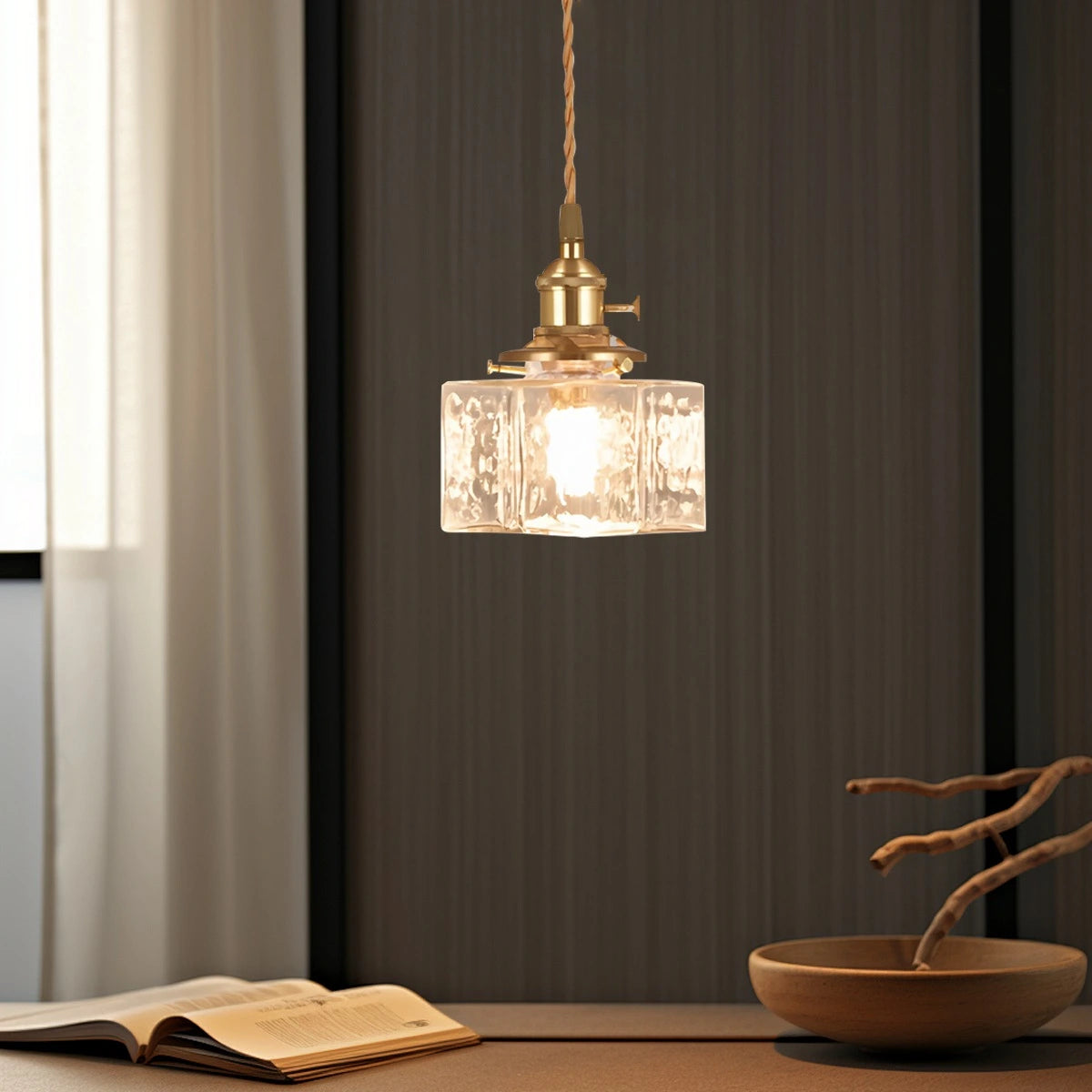 Antizer Verglas Clear Glass Pendant Light for Bedroom