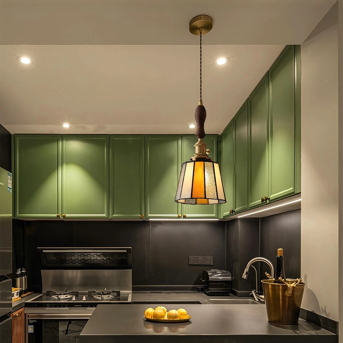 Antizer Vintage Brass Glass Pendant Light