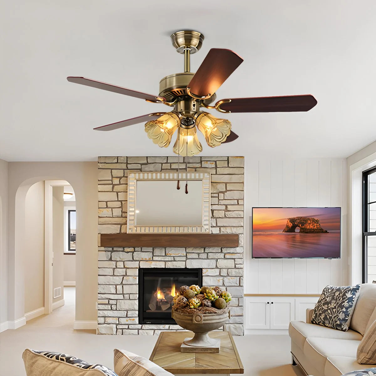 Antizer Vintage Ceiling Fan with Light for Dining Room
