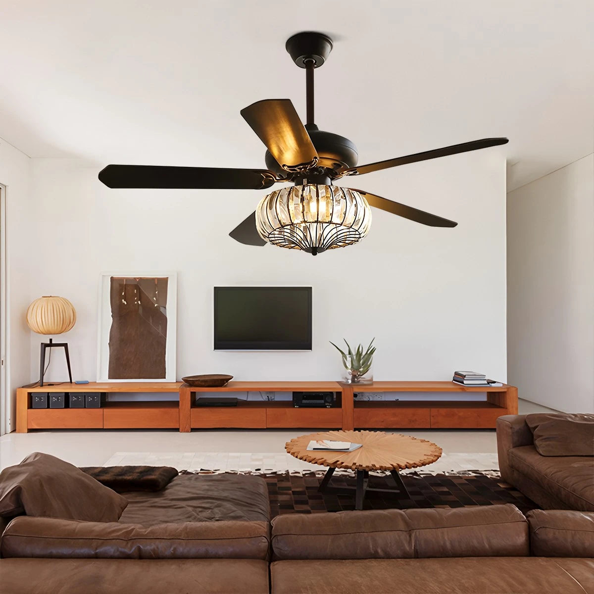 Antizer Vintage Crystal Ceiling Fan with Light