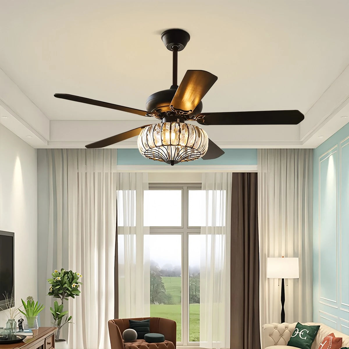 Antizer Vintage Crystal Ceiling Fan with Light