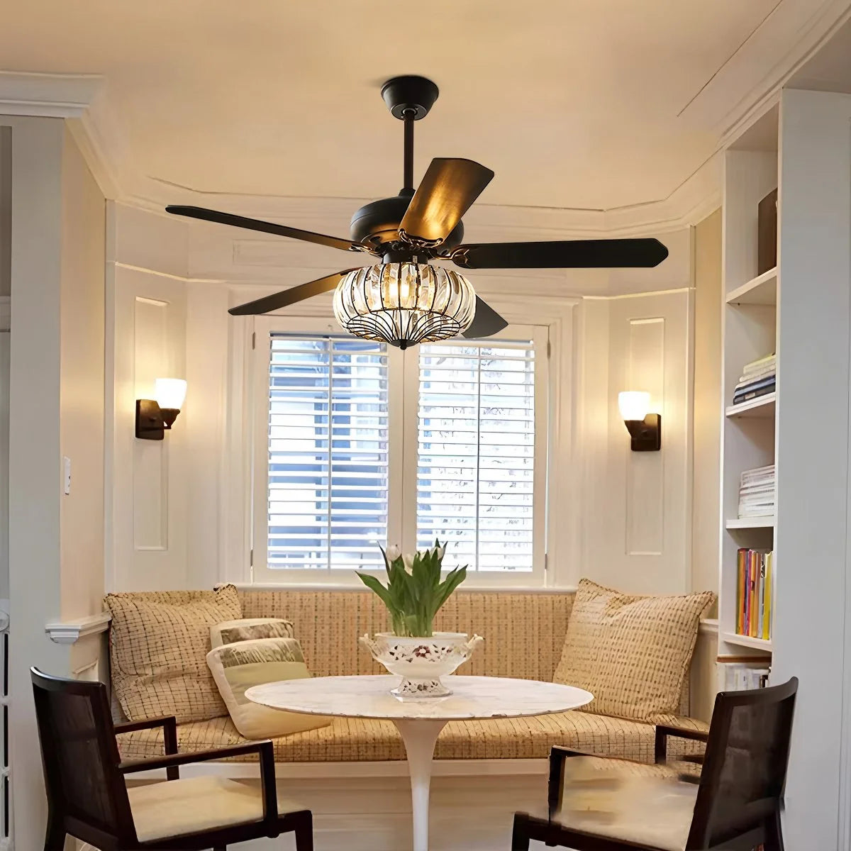 Antizer Vintage Crystal Ceiling Fan with Light