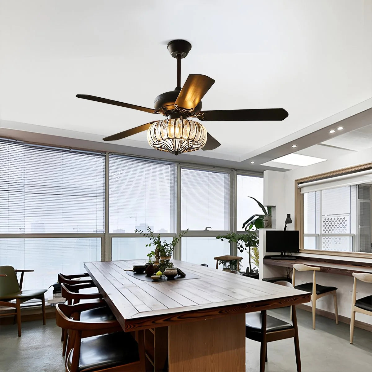 Antizer Vintage Crystal Ceiling Fan with Light