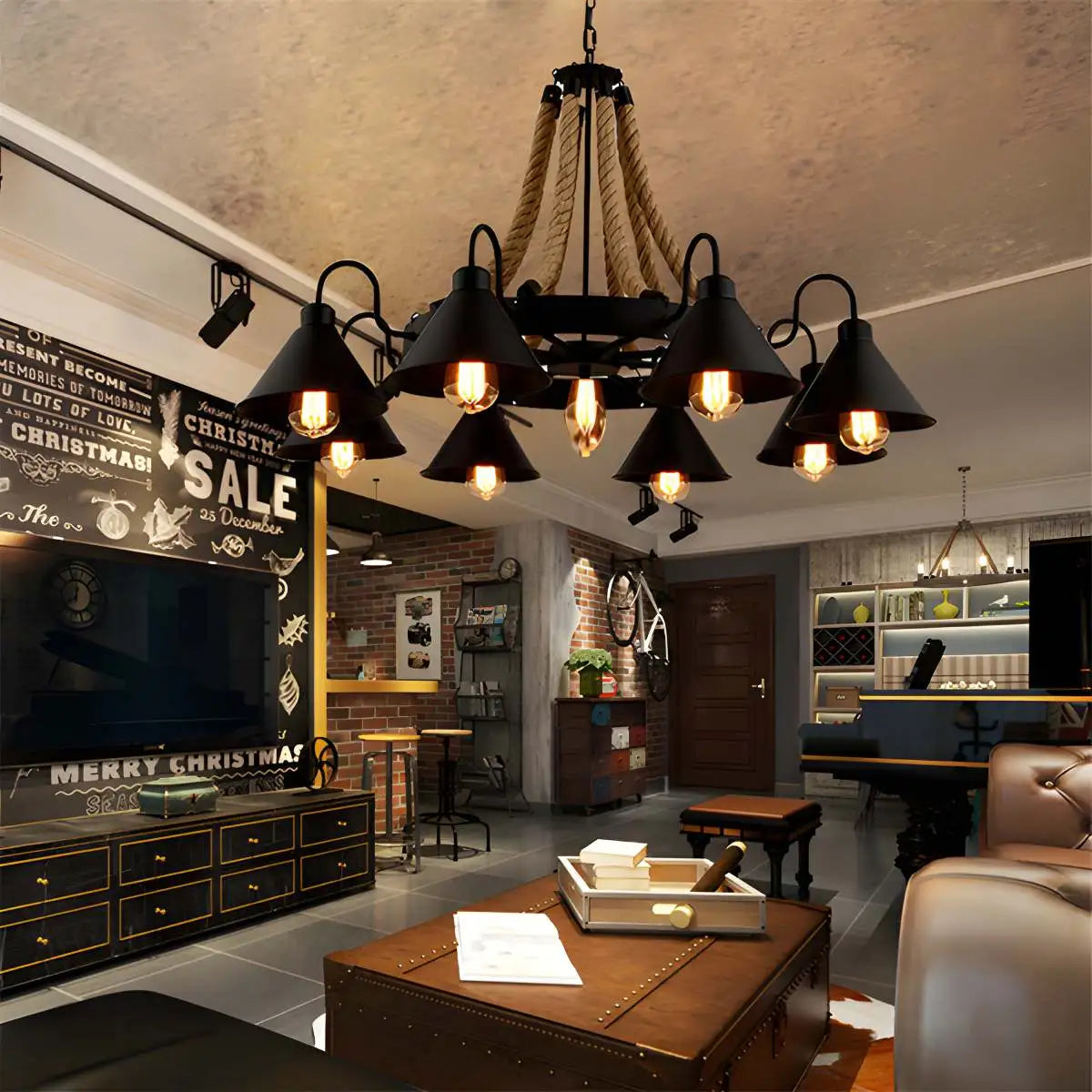 Antizer Vintage Industrial Rope Chandelier for Dining Area