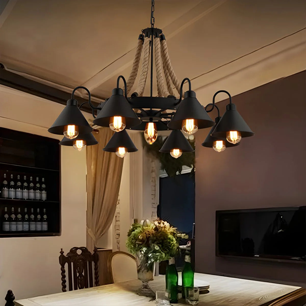 Antizer Vintage Industrial Rope Chandelier for Dining Area