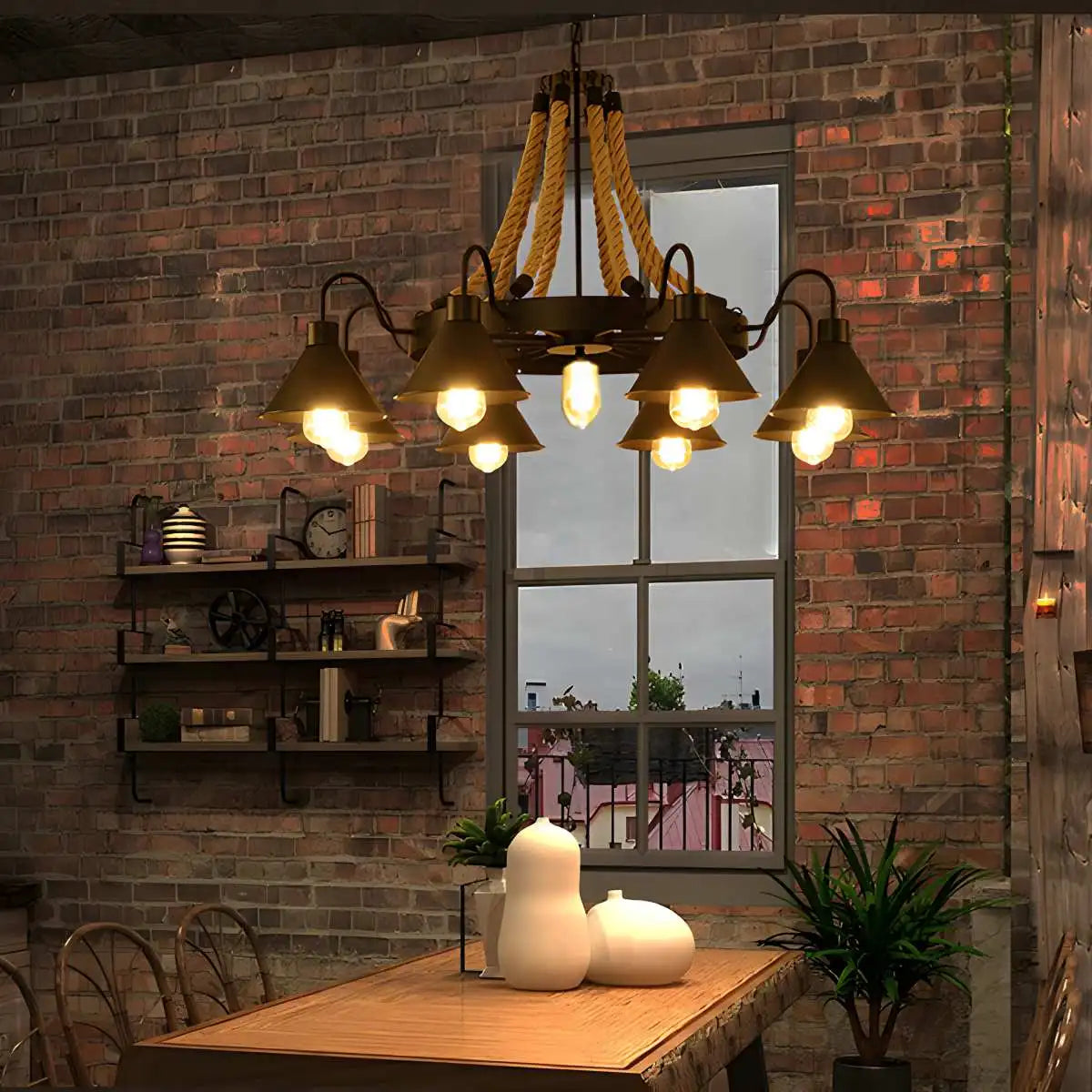 Antizer Vintage Industrial Rope Chandelier for Dining Area