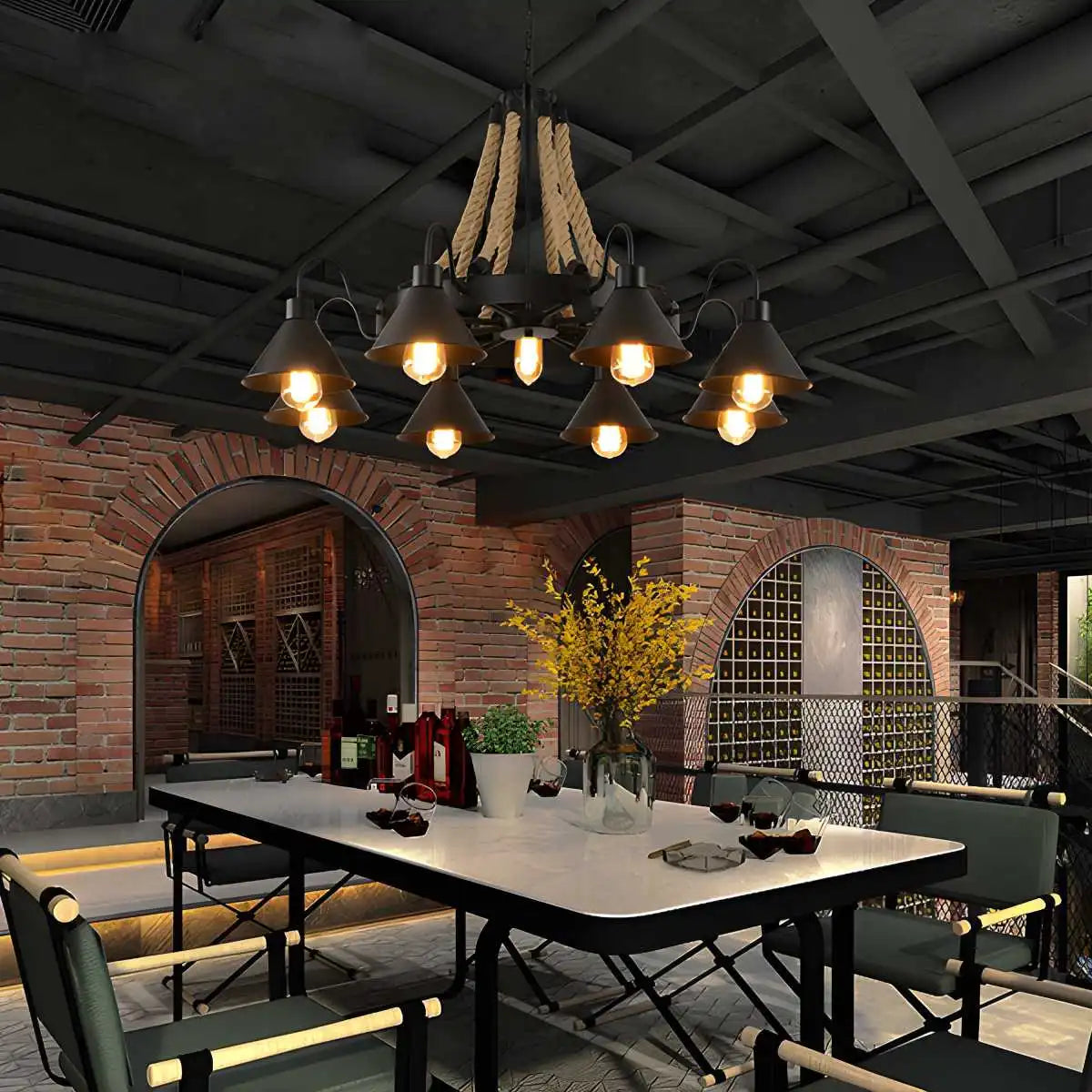 Antizer Vintage Industrial Rope Chandelier for Dining Area