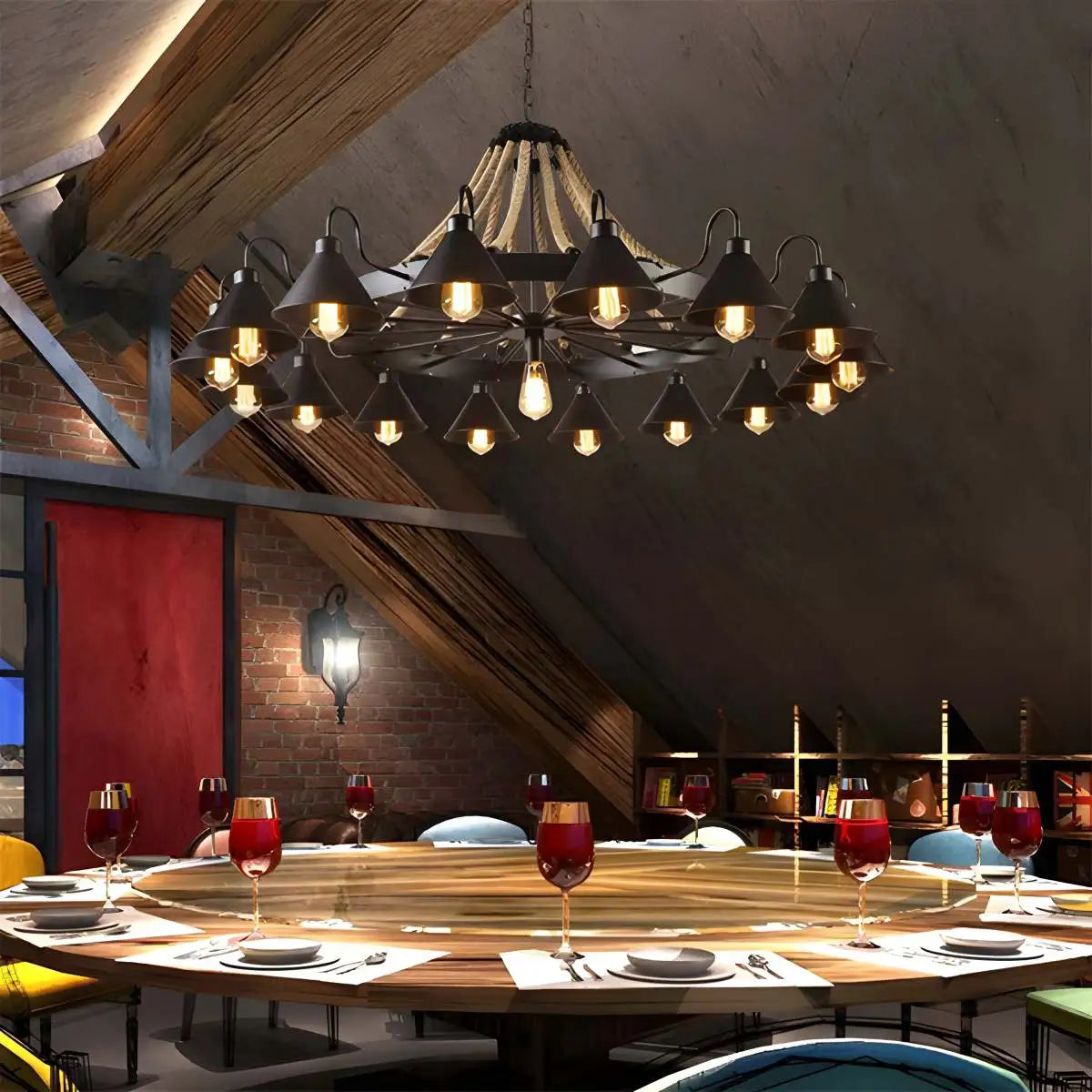 Antizer Vintage Industrial Rope Chandelier for Dining Area