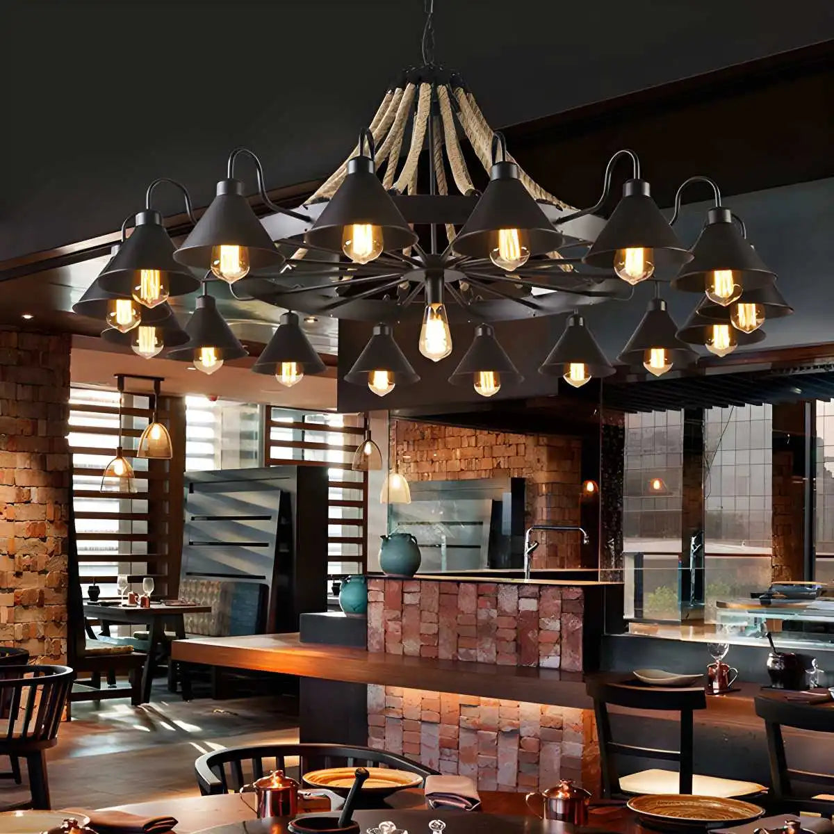 Antizer Vintage Industrial Rope Chandelier for Dining Area