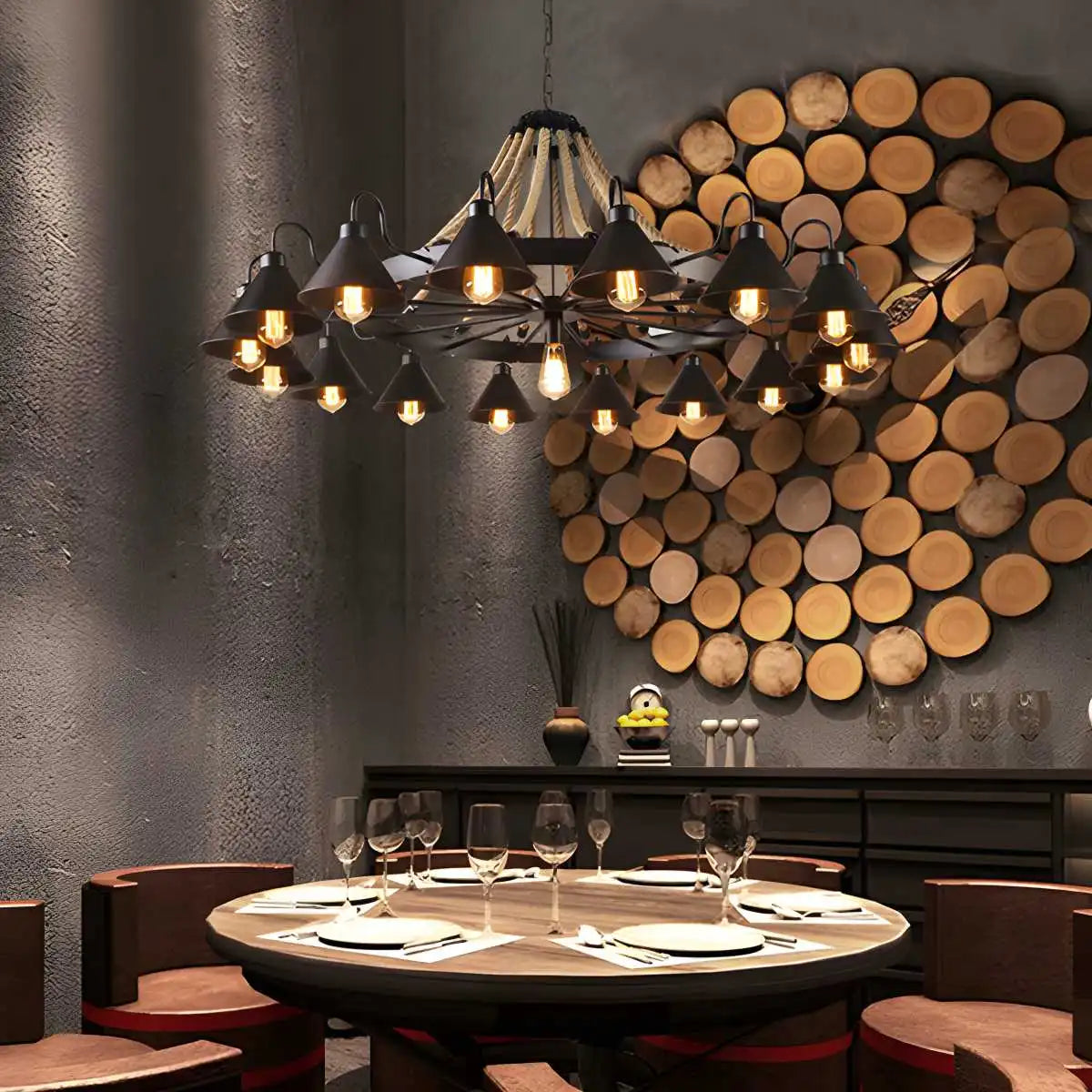 Antizer Vintage Industrial Rope Chandelier for Dining Area