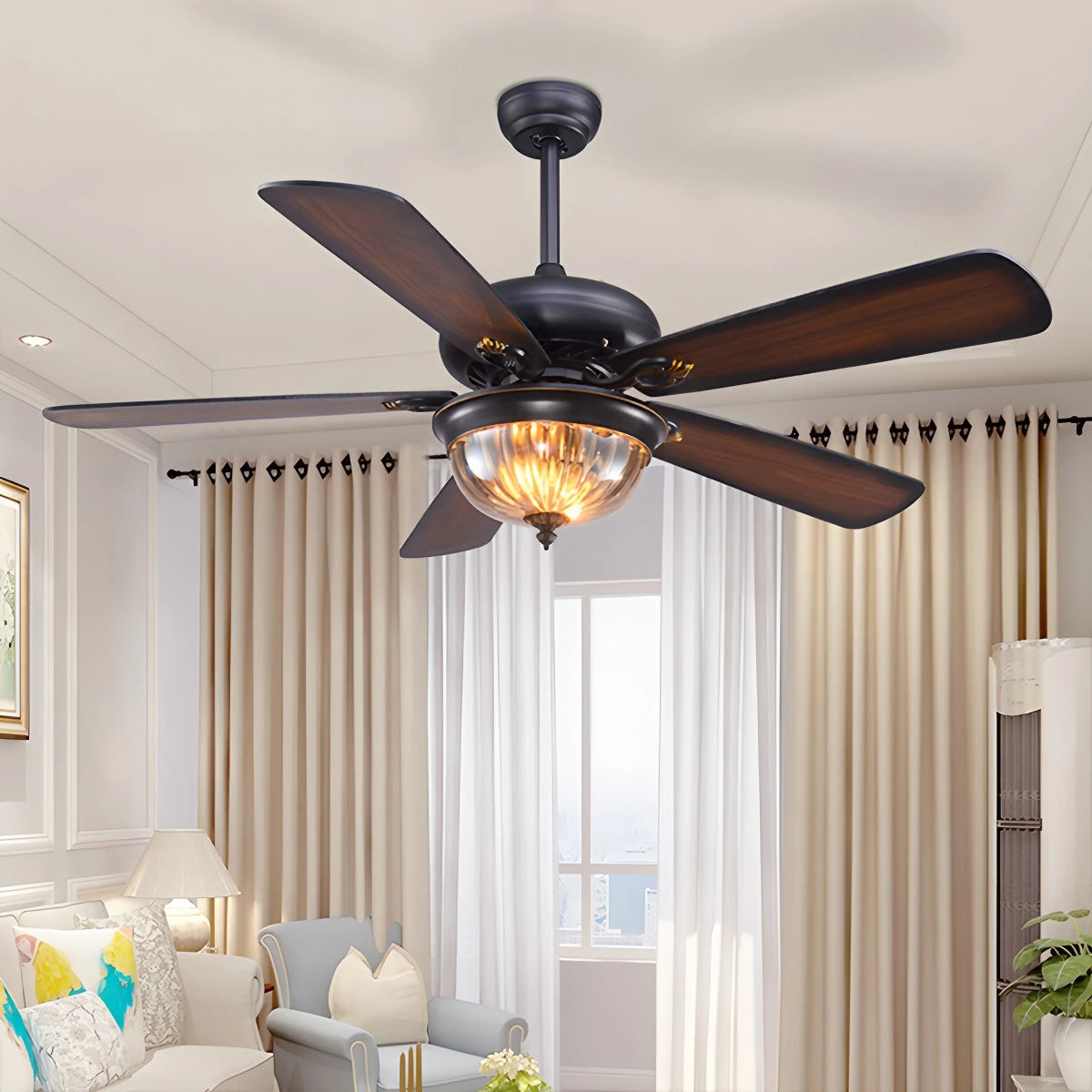 Antizer Vintage Wood Ceiling Fan Lamp for Living Room