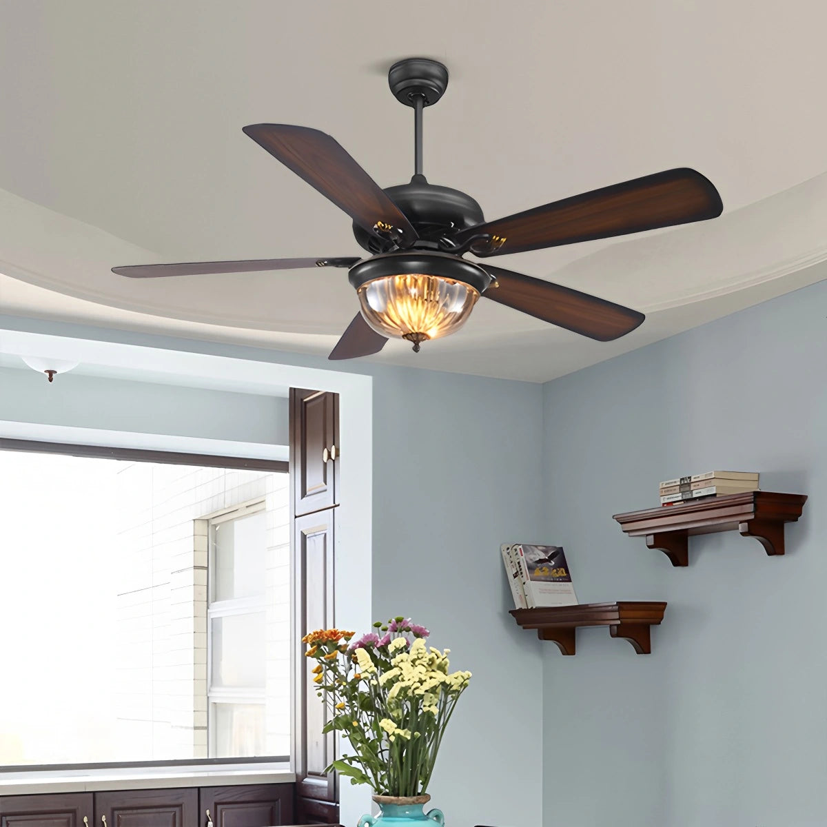 Antizer Vintage Wood Ceiling Fan Lamp for Living Room