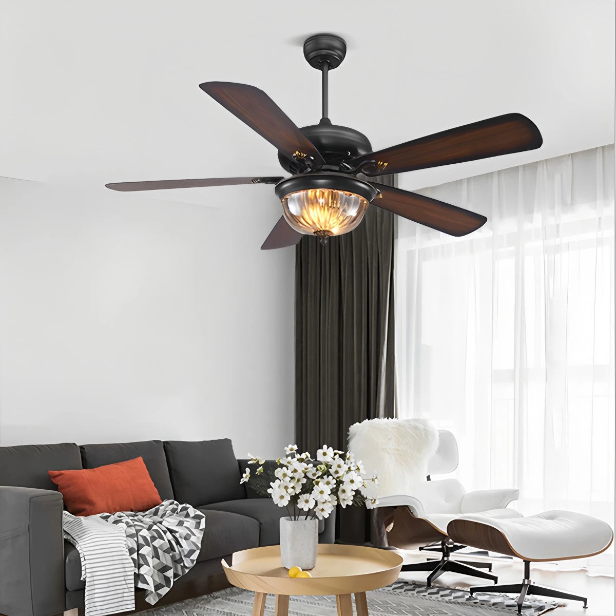 Antizer Vintage Wood Ceiling Fan Lamp for Living Room