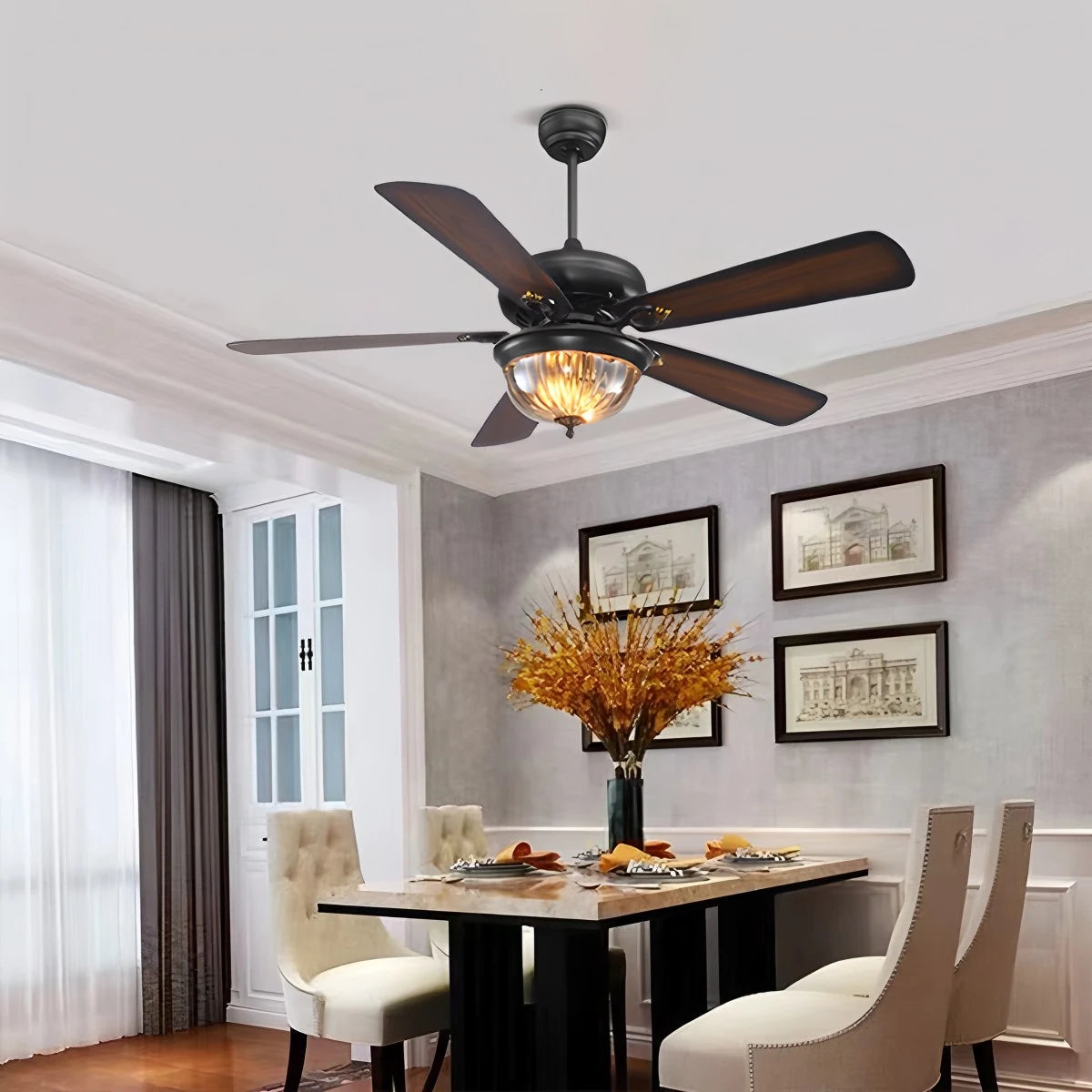 Antizer Vintage Wood Ceiling Fan Lamp for Living Room