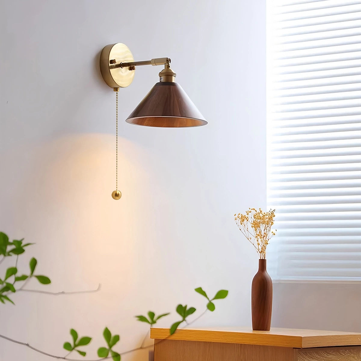 Antizer Vintage Wood Pull Chain Switch Wall Lamp
