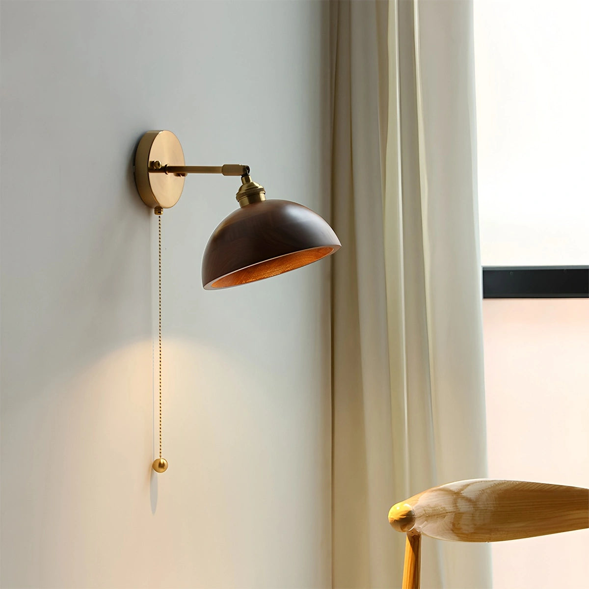 Antizer Vintage Wood Pull Chain Switch Wall Lamp