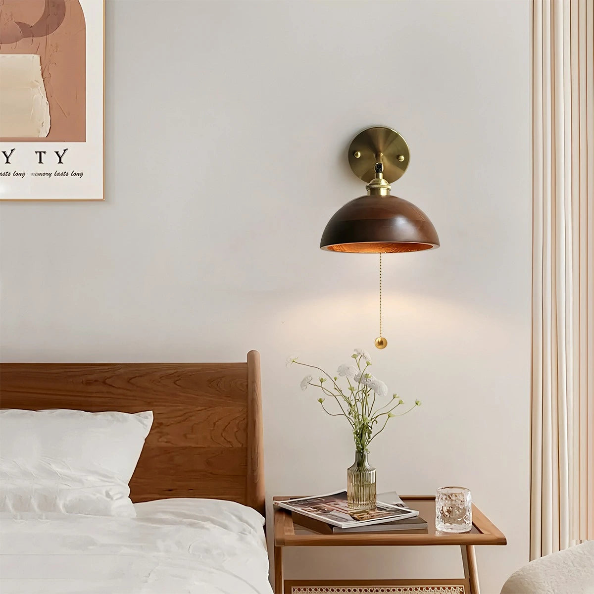 Antizer Vintage Wood Pull Chain Switch Wall Lamp