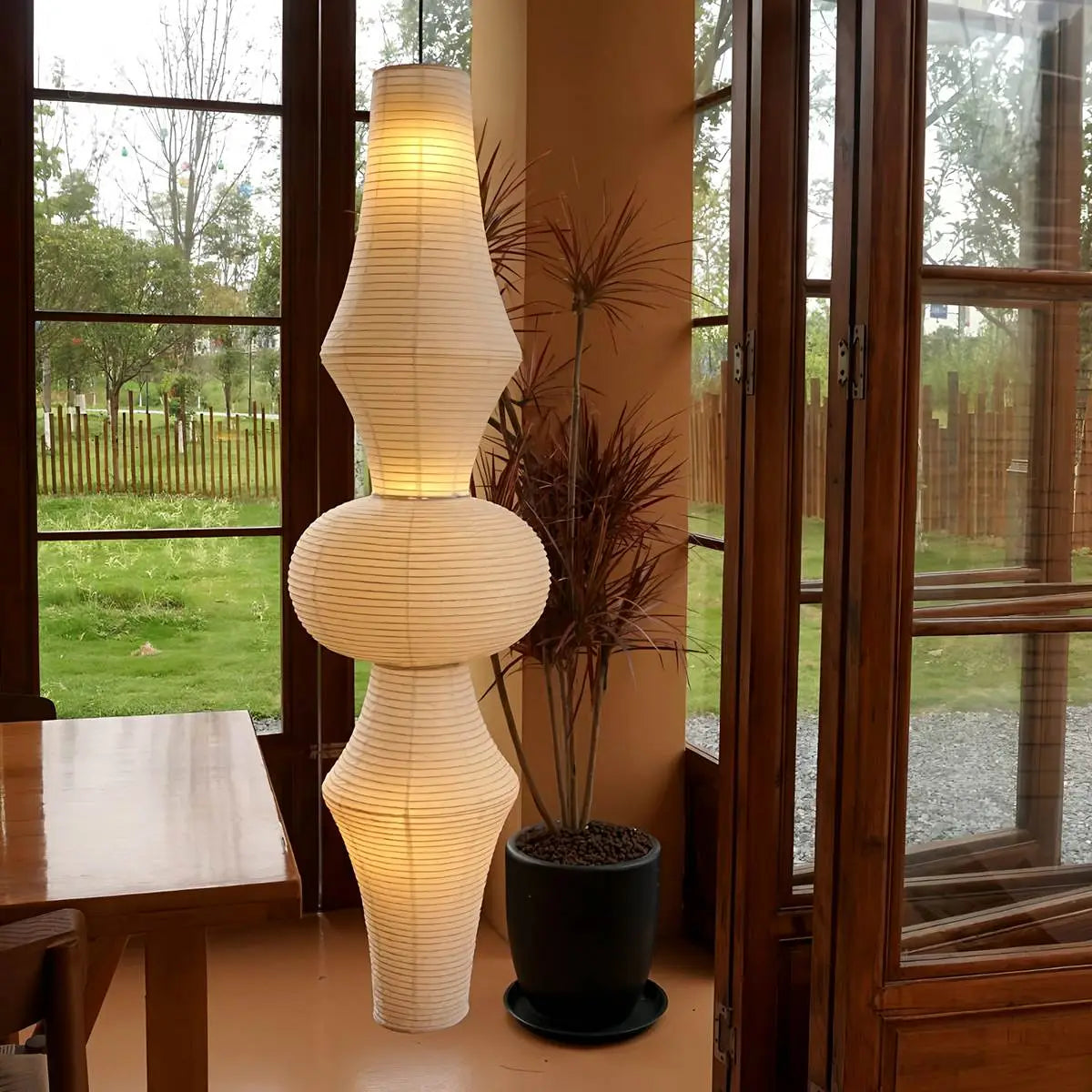 Antizer Washi Paper Corner Pendant Light for High Ceilings