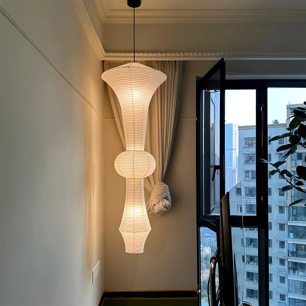 Antizer Washi Paper Corner Pendant Light for High Ceilings