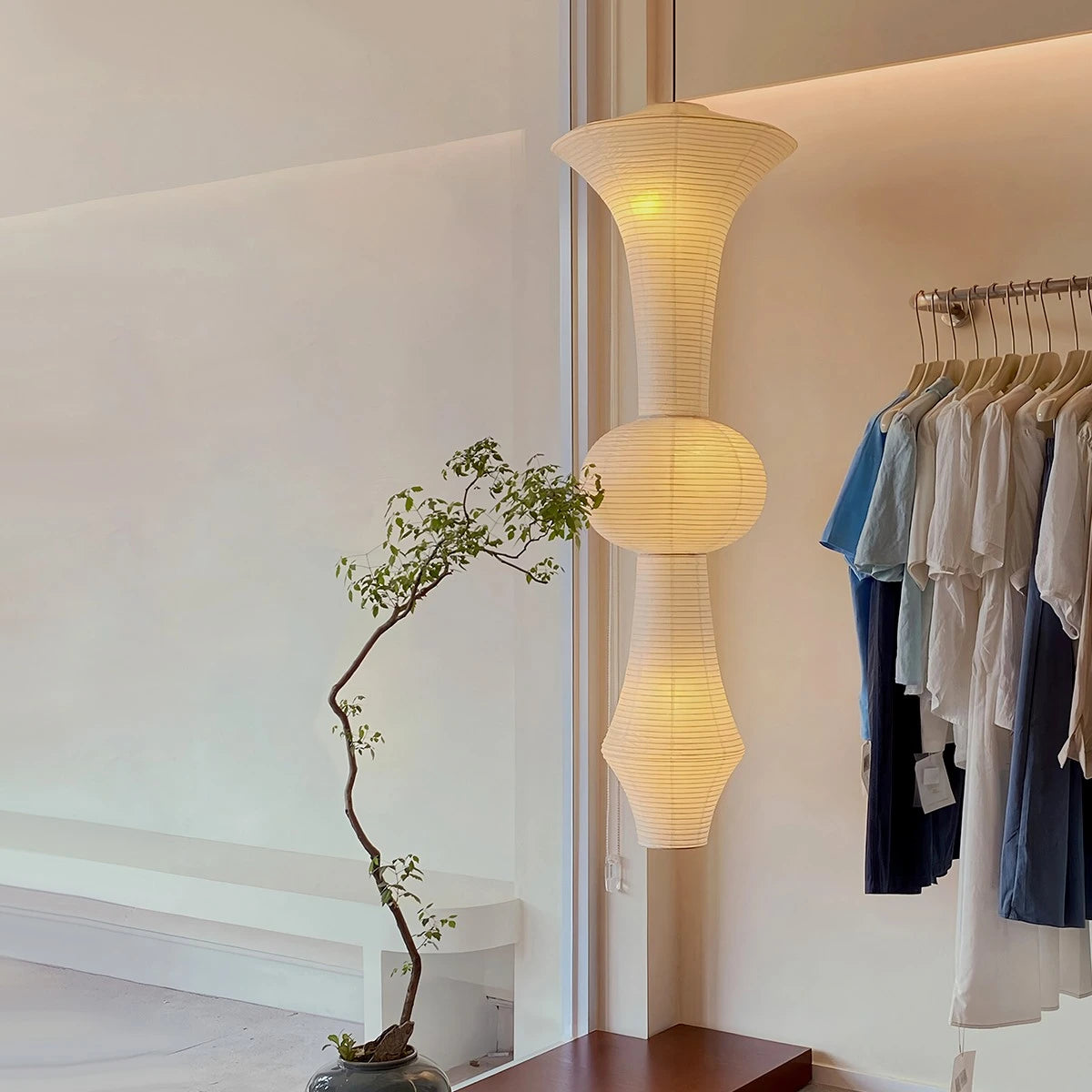 Antizer Washi Paper Corner Pendant Light for High Ceilings