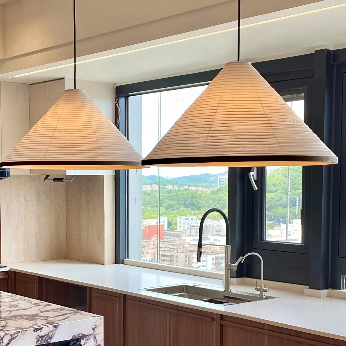 Antizer Washi Paper Hat Pendant Lamp for Dining Room
