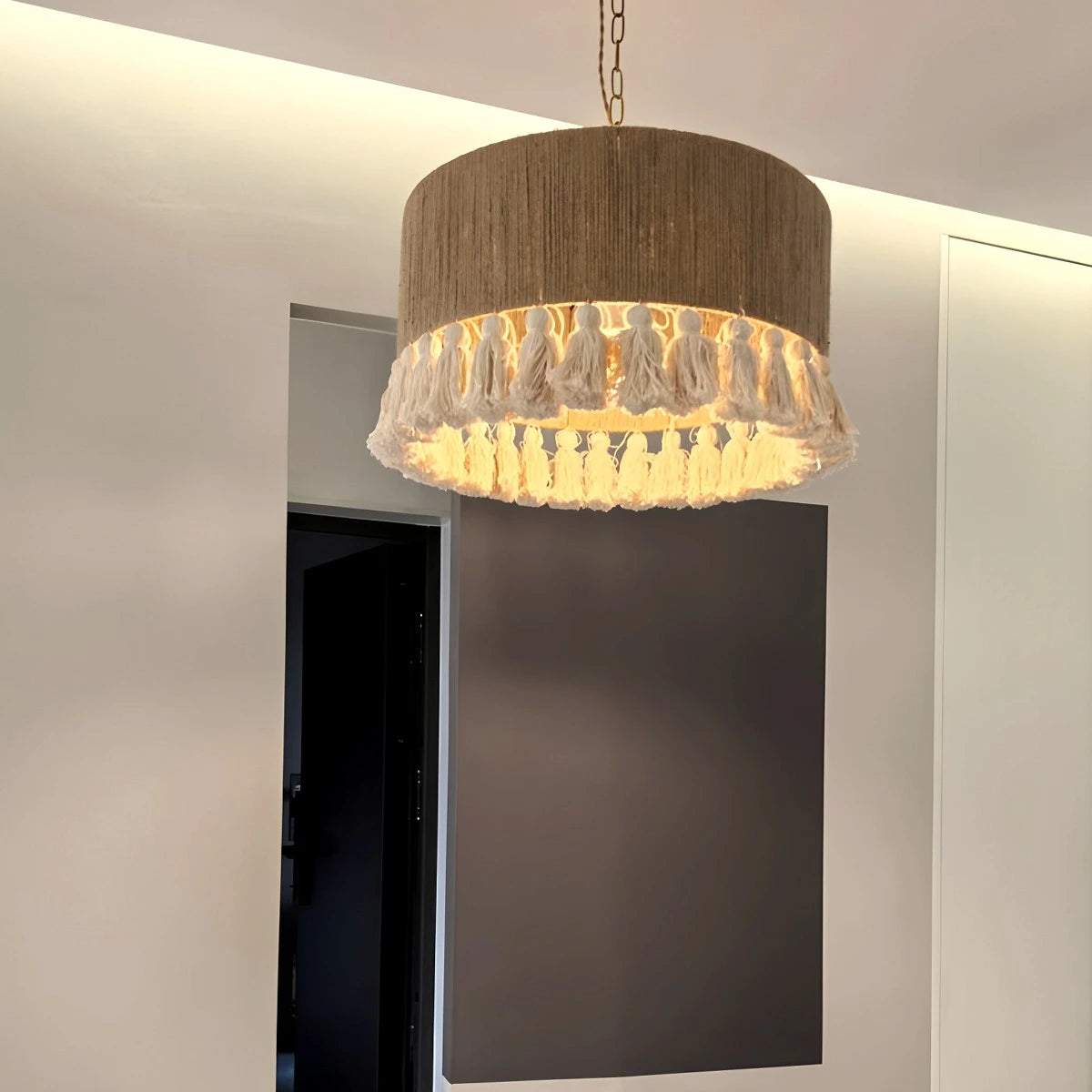 Antizer Boho Vintage Twine Fringe Pendant Light