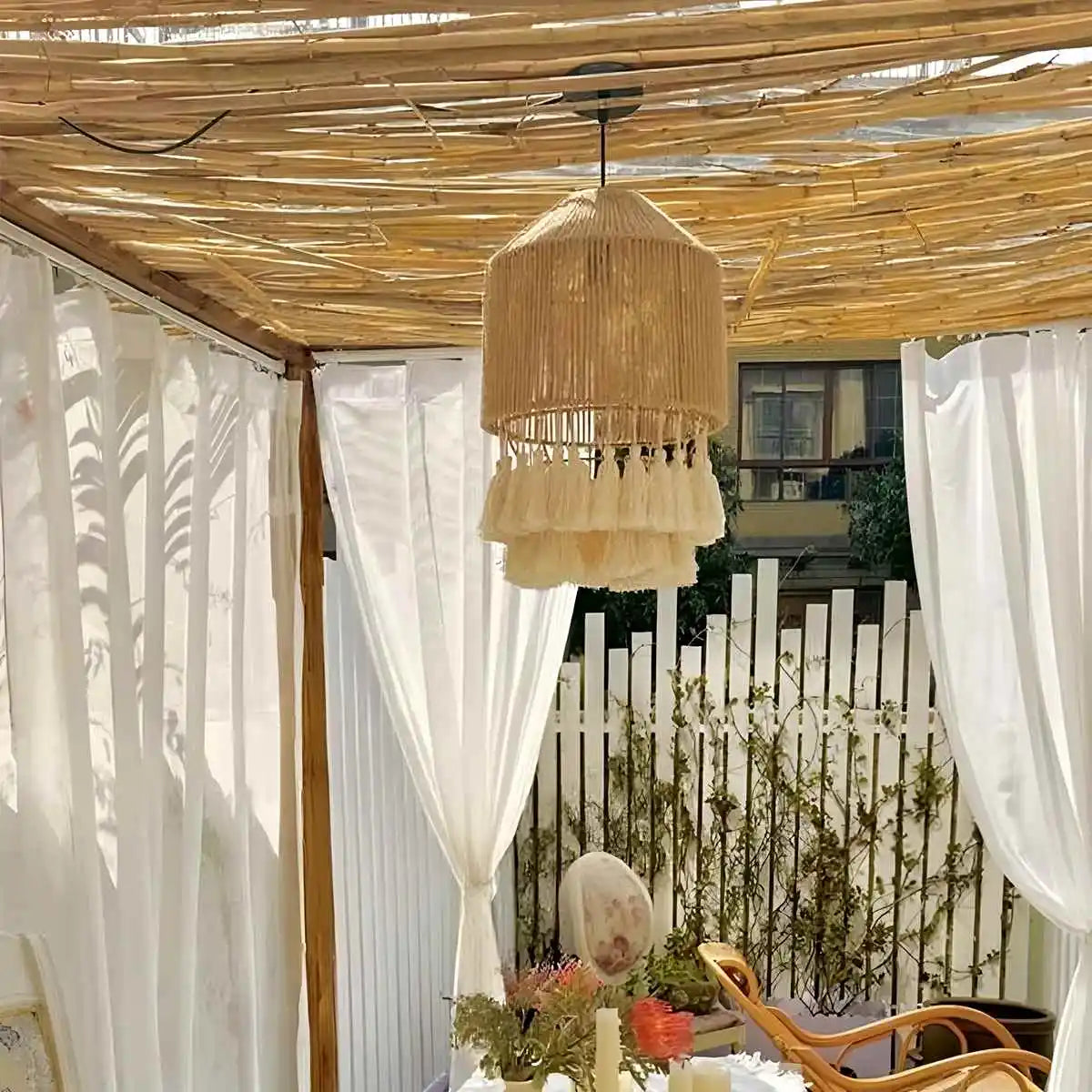 Antizer Boho Vintage Twine Fringe Pendant Light