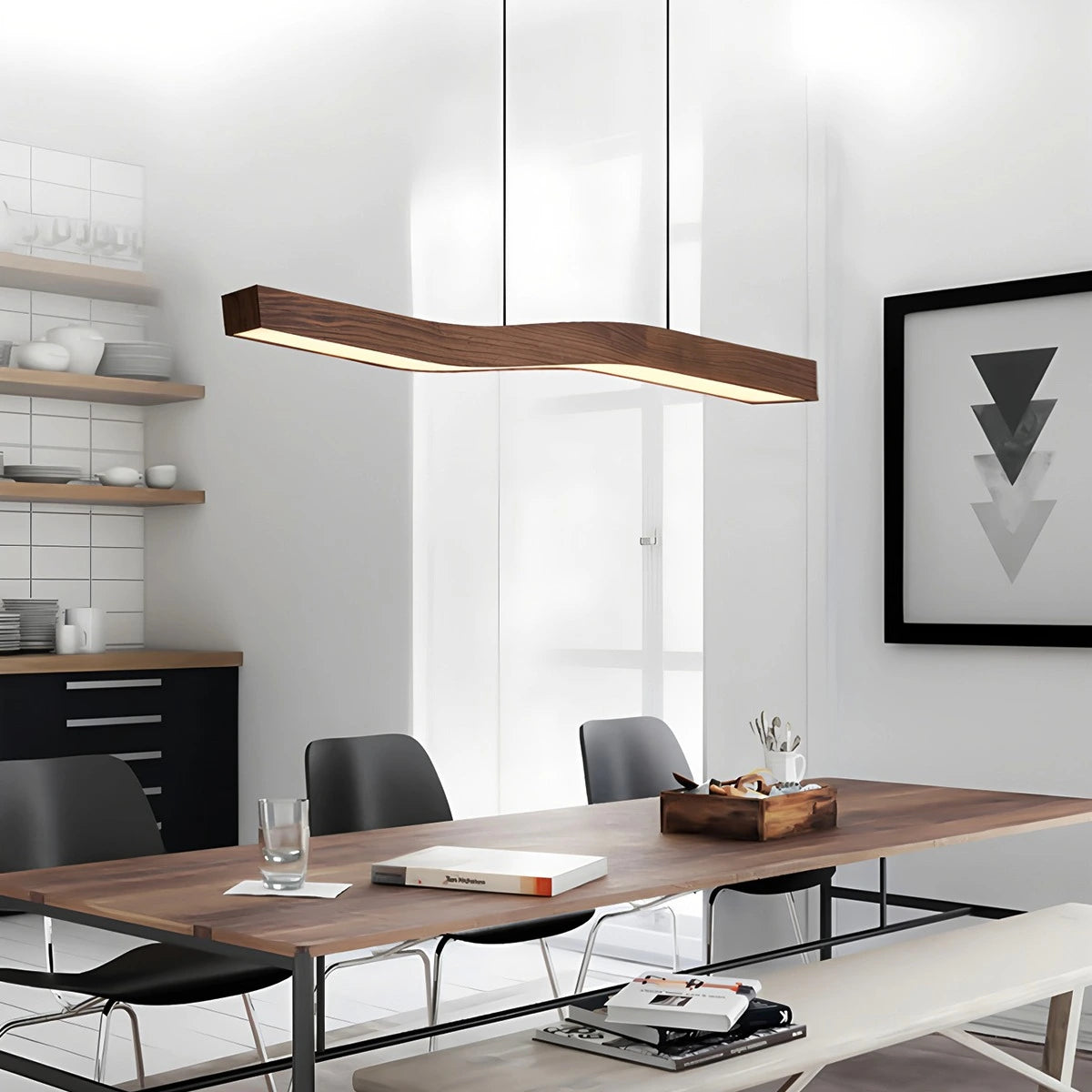 Antizer Woodgrain Linear Pendant Light for Kitchen