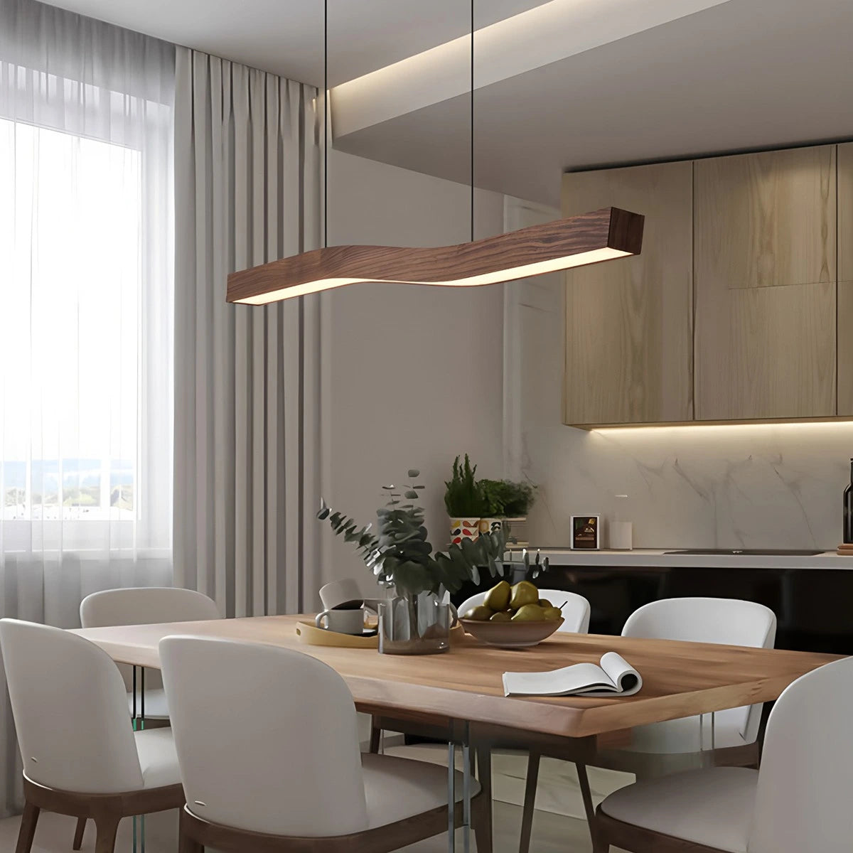 Antizer Woodgrain Linear Pendant Light for Kitchen