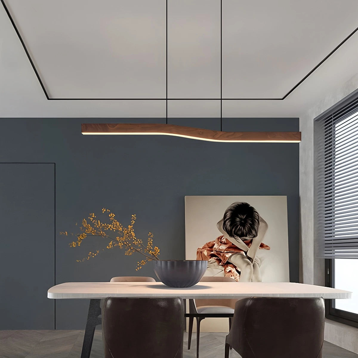 Antizer Woodgrain Linear Pendant Light for Kitchen