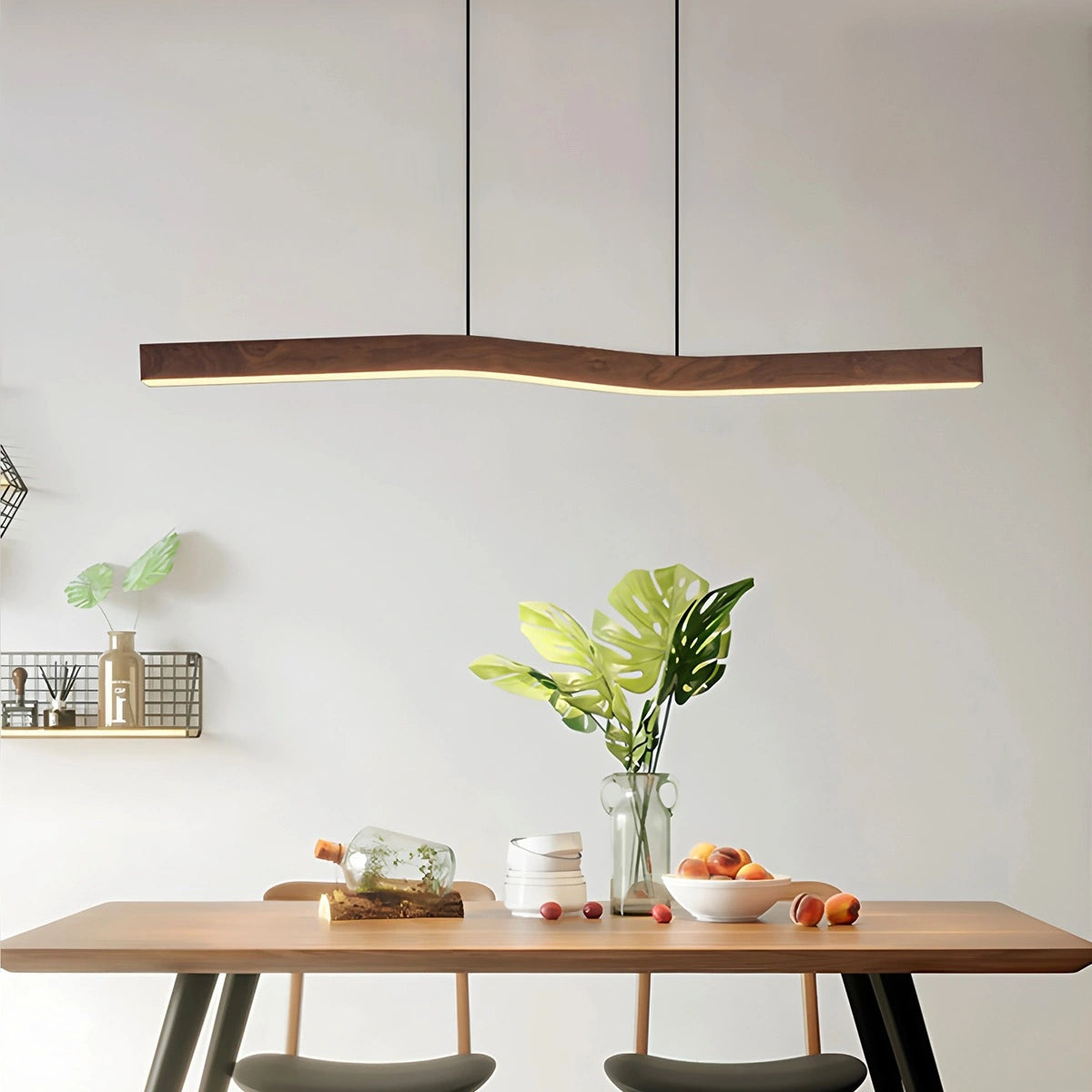 Antizer Woodgrain Linear Pendant Light for Kitchen