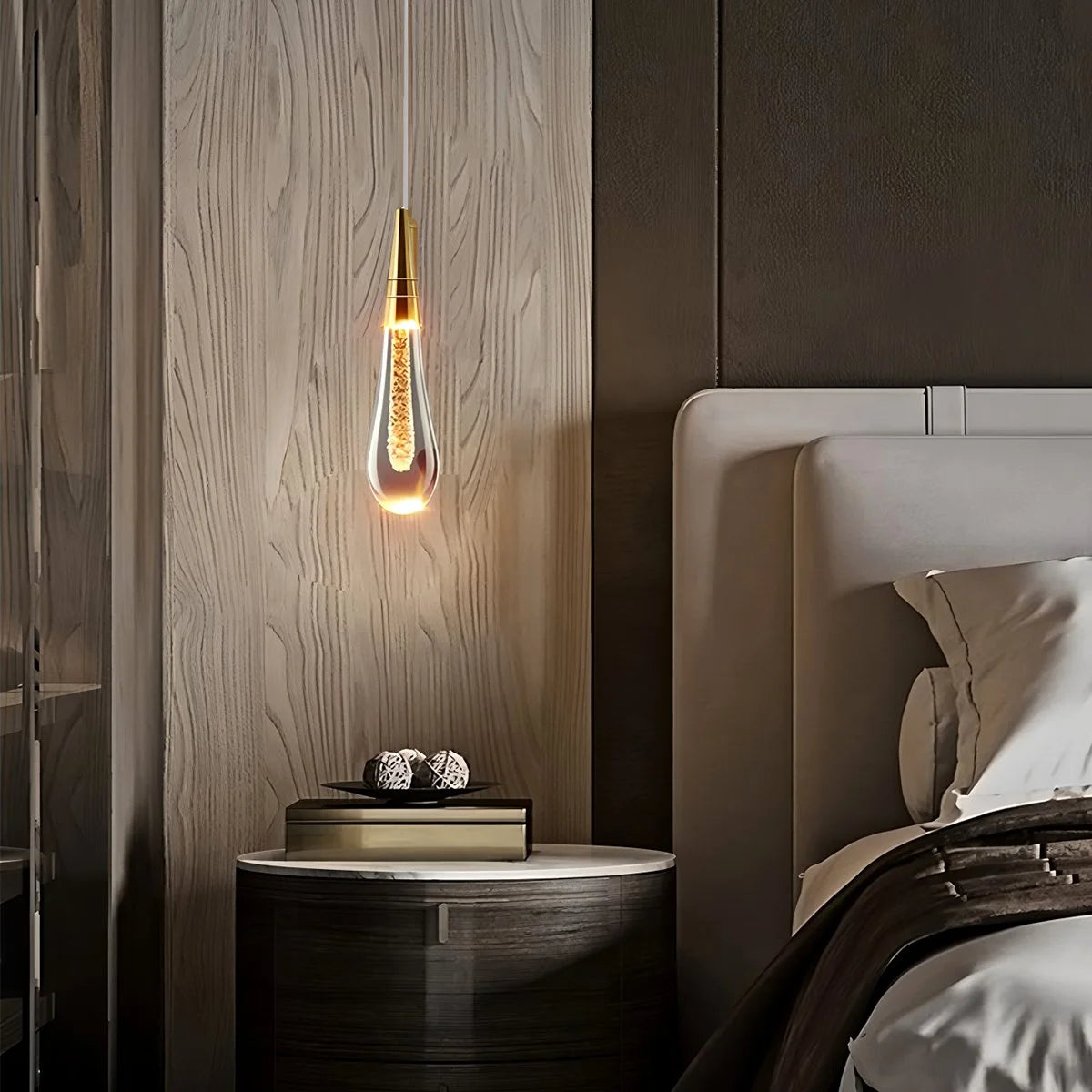 Antizer Drop Crystal Chrome Pendant Light for Bedroom