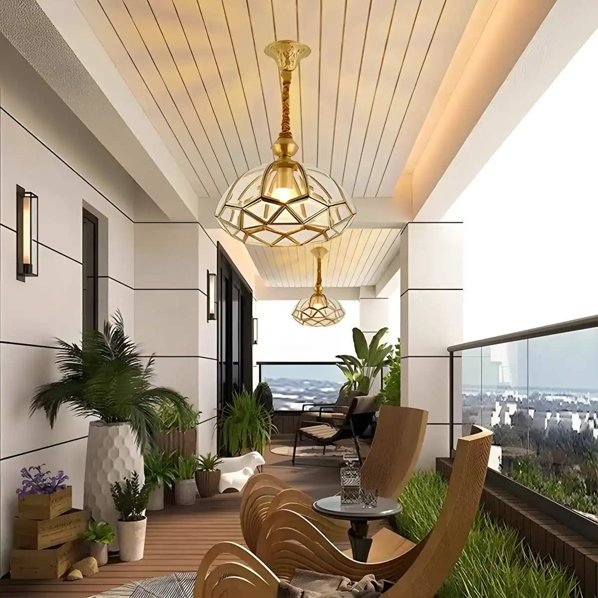 Antizer European Style Copper Glass Ceiling Lamp-C