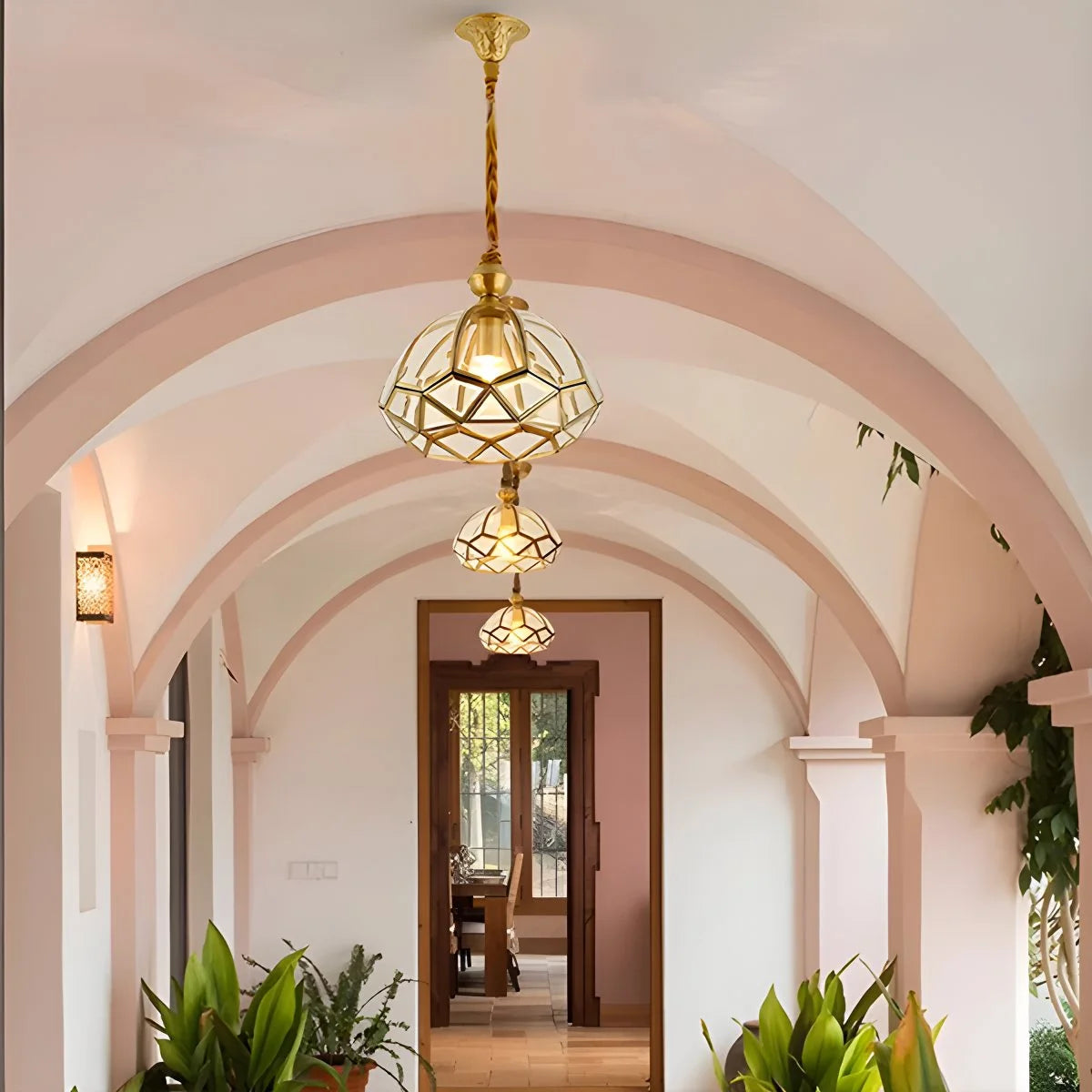 Antizer European Style Copper Glass Ceiling Lamp-C