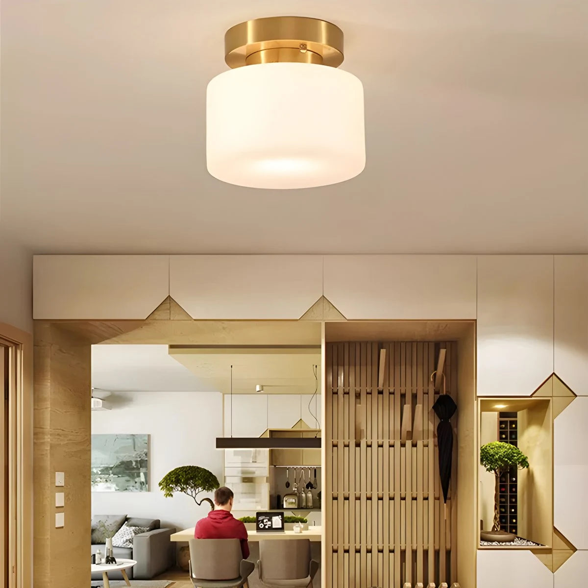 Antizer European Style Copper Glass Ceiling Lamp-D
