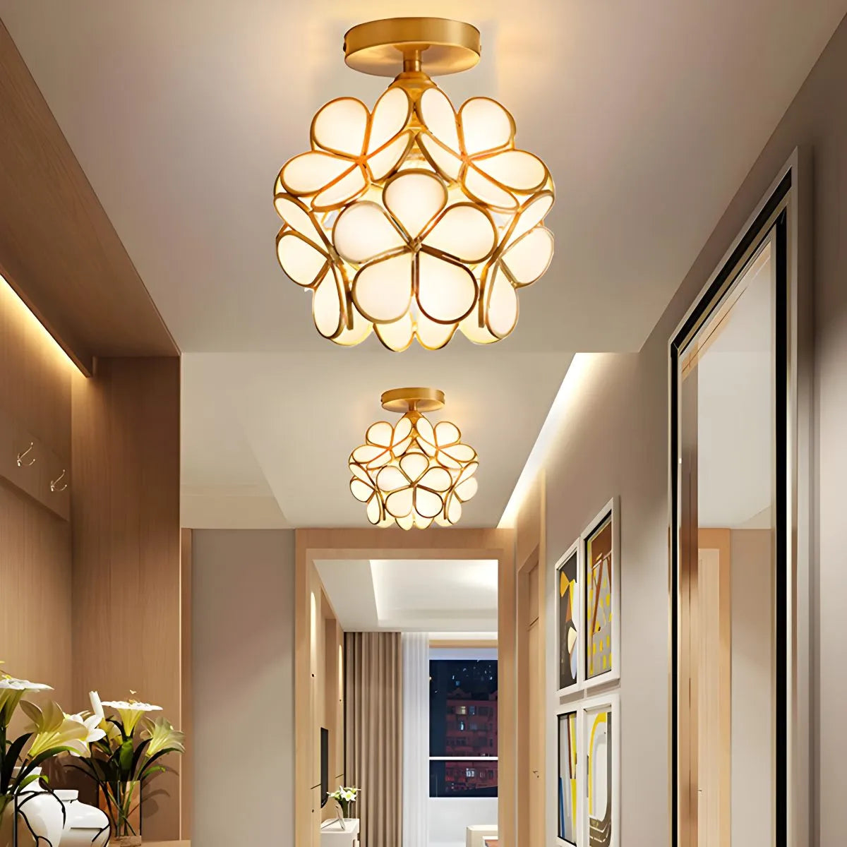 Antizer European Style Copper Glass Ceiling Lamp-E
