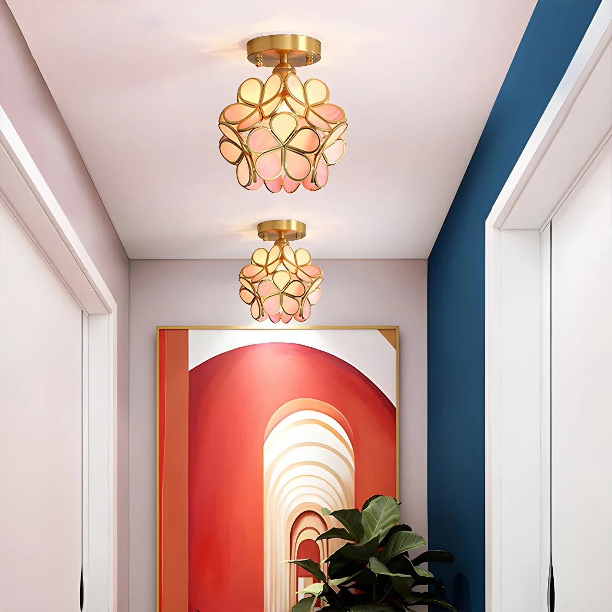Antizer European Style Copper Glass Ceiling Lamp-E