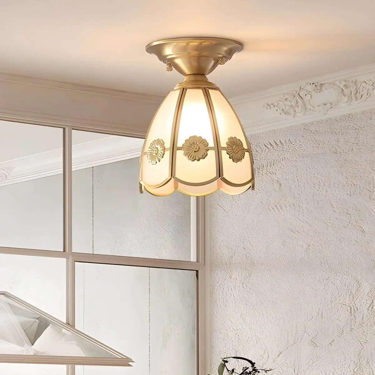Antizer European Style Copper Glass Ceiling Lamp-F
