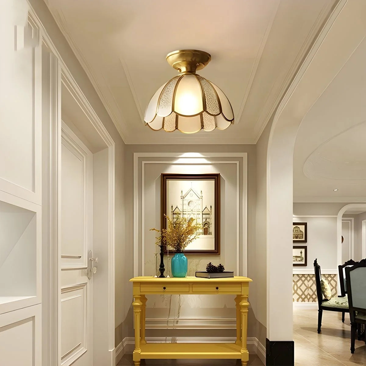 Antizer European Style Copper Glass Ceiling Lamp-F