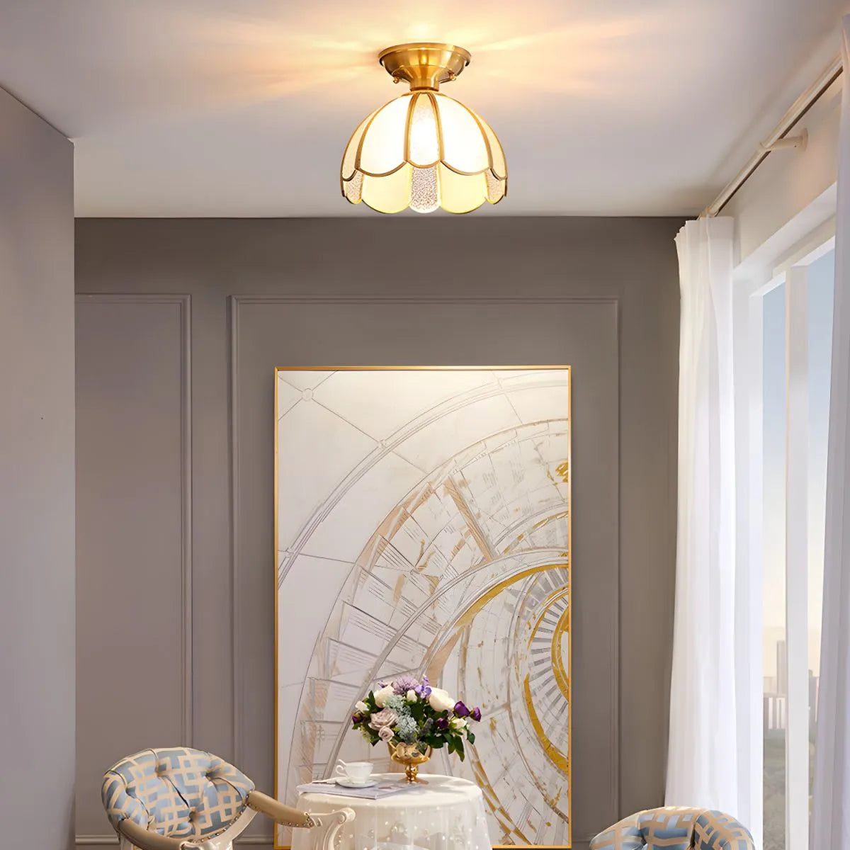 Antizer European Style Copper Glass Ceiling Lamp-F