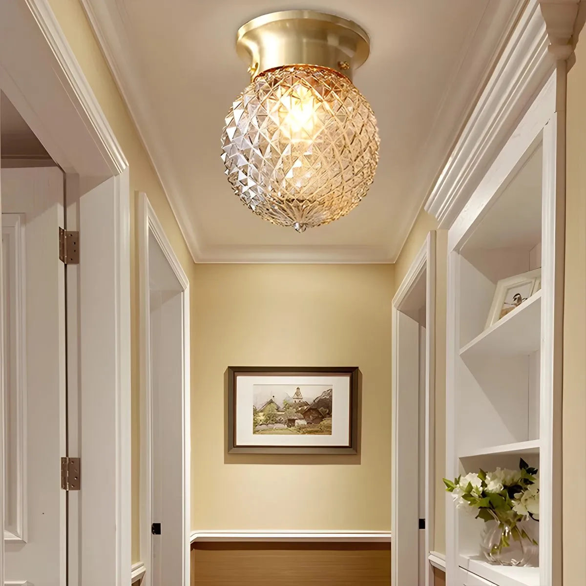 Antizer European Style Copper Glass Ceiling Lamp-G